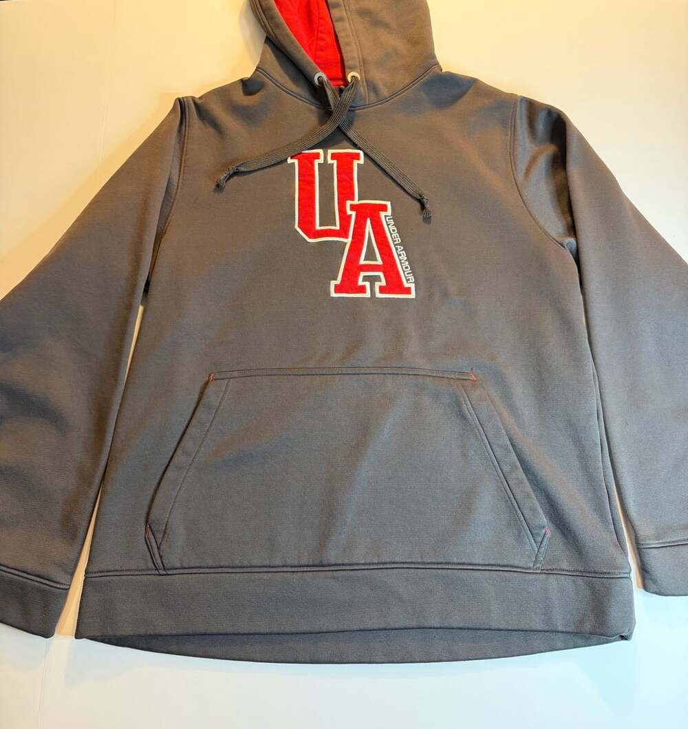 Under Armour Hoodie Size MD Gray Red UA Logo Pullover